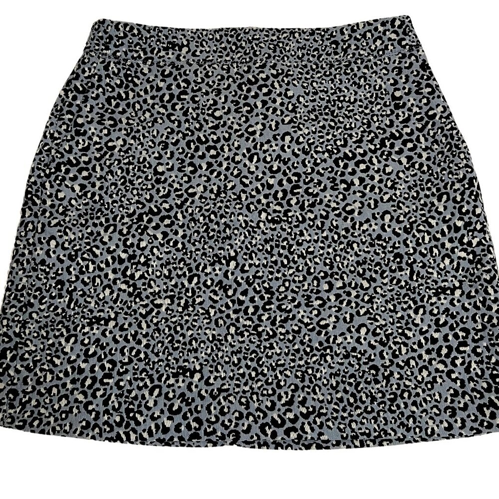 Loft Leopard Cheetah Mini Skirt Grey Black Casual Size 4 Lined POCKETS Party